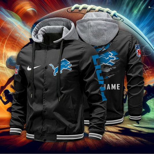 Detroit Lions Personalized Baseball Jacket With Detachable Hood AZBTHBJK000007