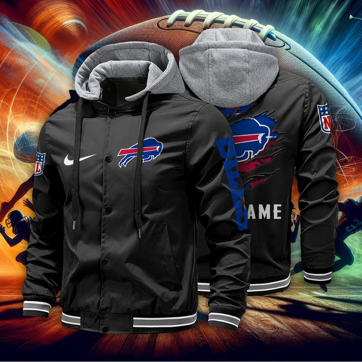Buffalo Bills Personalized Baseball Jacket With Detachable Hood AZBTHBJK000003