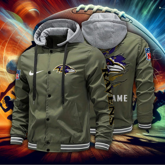 Baltimore Ravens Personalized Baseball Jacket With Detachable Hood AZBTHBJK000002