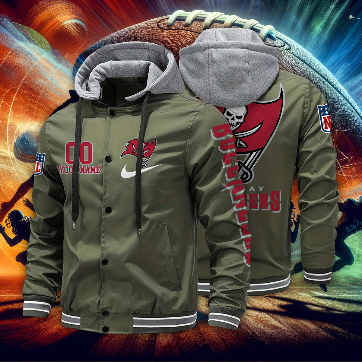 Tampa Bay Buccaneers Personalized Baseball Jacket With Detachable Hood AZBTHBJK000047