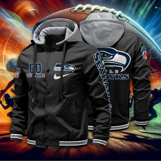 Seattle Seahawks Personalized Baseball Jacket With Detachable Hood AZBTHBJK000046