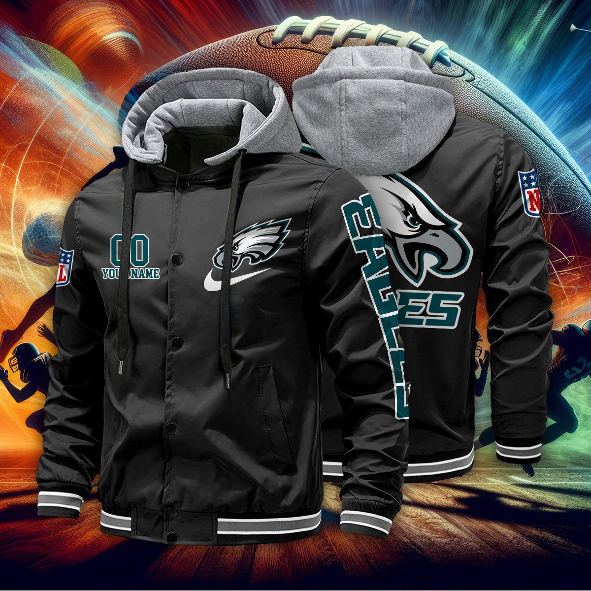 Philadelphia Eagles Personalized Baseball Jacket With Detachable Hood AZBTHBJK000043