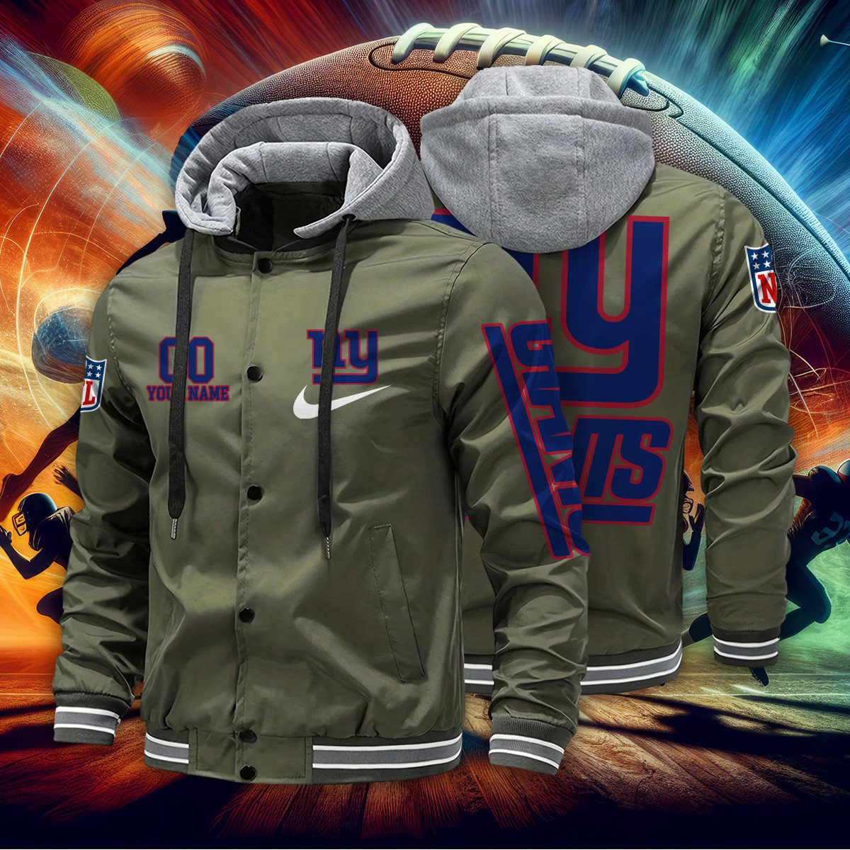 New York Giants Personalized Baseball Jacket With Detachable Hood AZBTHBJK000041