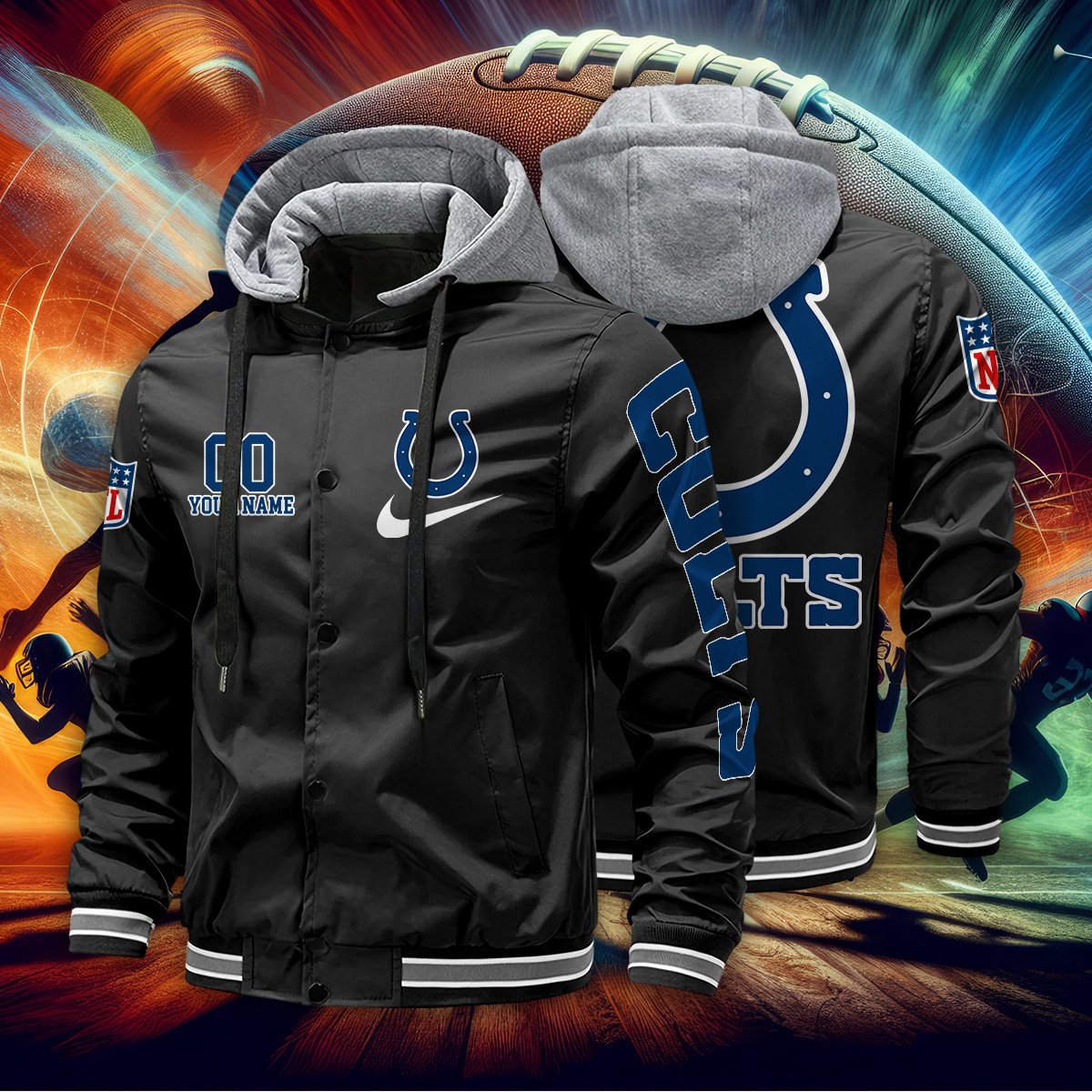 Indianapolis Colts Personalized Baseball Jacket With Detachable Hood AZBTHBJK000032