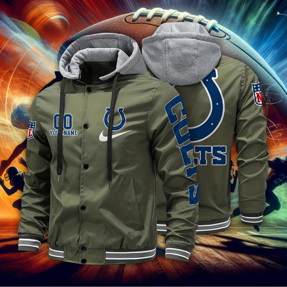 Indianapolis Colts Personalized Baseball Jacket With Detachable Hood AZBTHBJK000032
