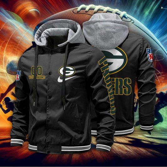 Green Bay Packers Personalized Baseball Jacket With Detachable Hood AZBTHBJK000030