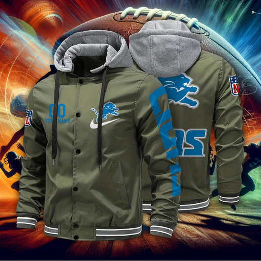 Detroit Lions Personalized Baseball Jacket With Detachable Hood AZBTHBJK000029