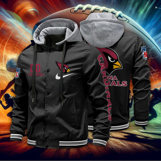 Arizona Cardinals Personalized Baseball Jacket With Detachable Hood AZBTHBJK000019