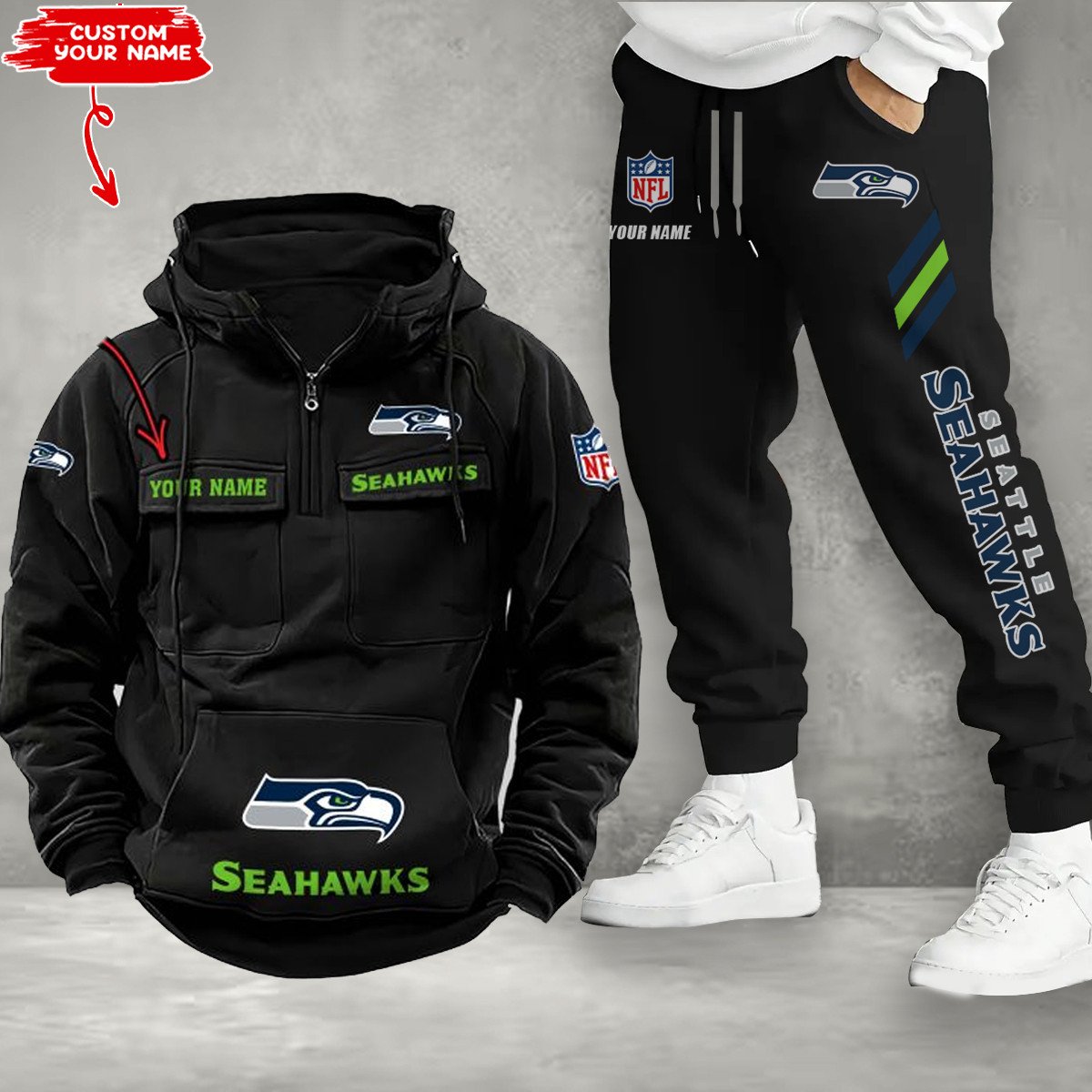 Seattle Seahawks Combo Multi-Pockets Hoodie And Pants EM57