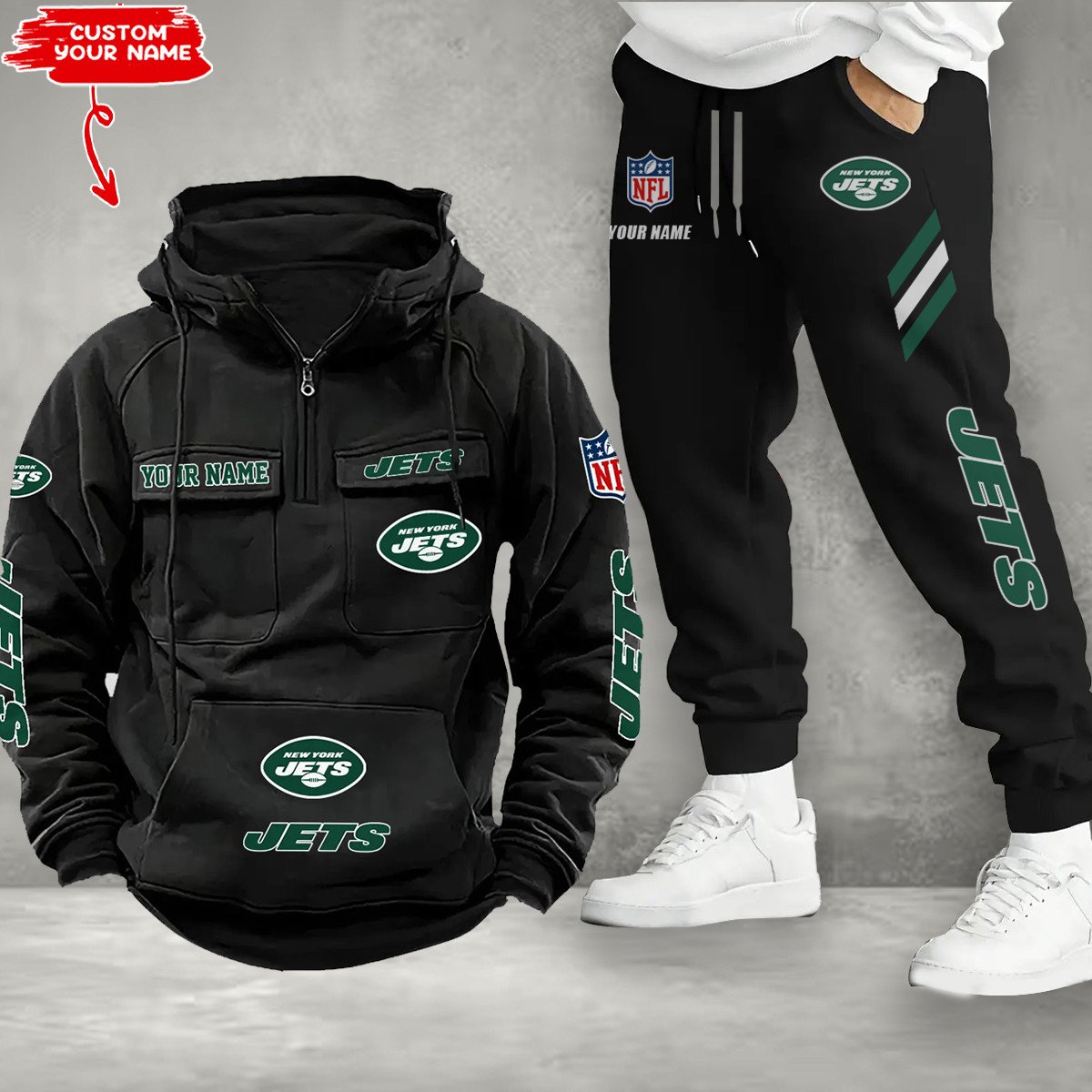 New York Jets Combo Multi-Pockets Hoodie And Pants EM53