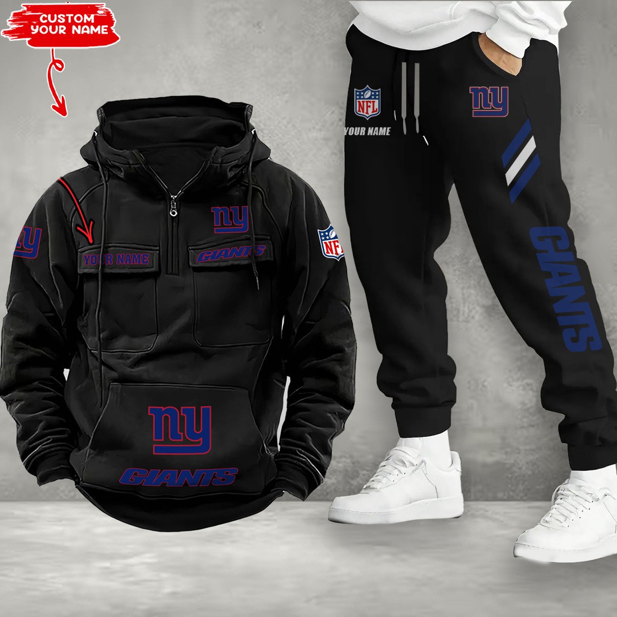 New York Giants Combo Multi-Pockets Hoodie And Pants EM52