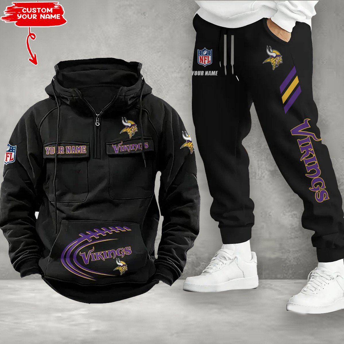 Minnesota Vikings Combo Multi-Pockets Hoodie And Pants EM49