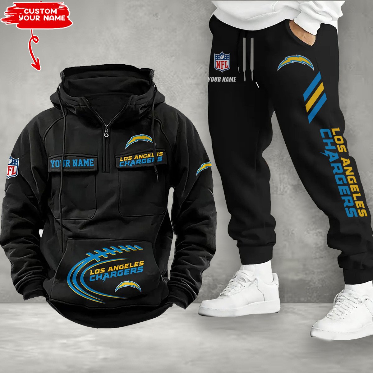 Los Angeles Chargers Combo Multi-Pockets Hoodie And Pants EM46