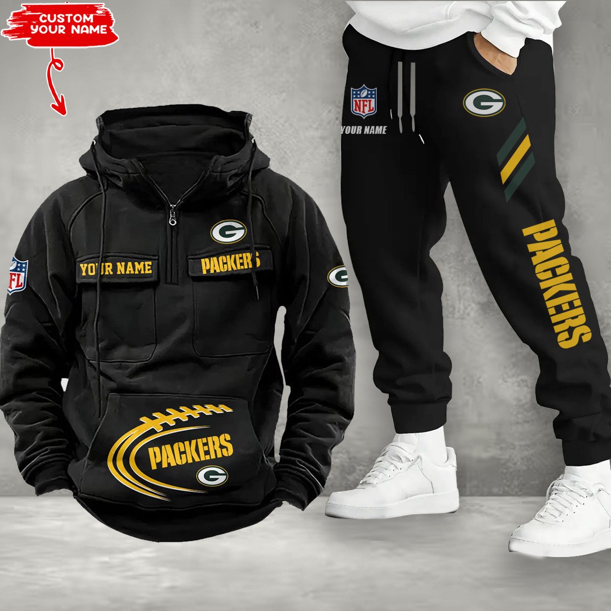 Green Bay Packers Combo Multi-Pockets Hoodie And Pants EM41