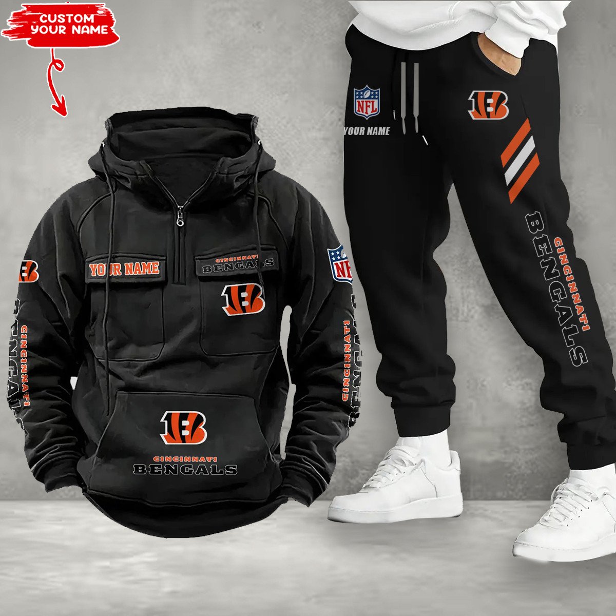 Cincinnati Bengals Combo Multi-Pockets Hoodie And Pants EM37
