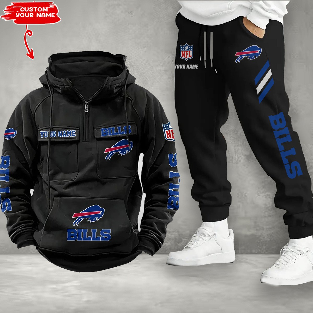 Buffalo Bills Combo Multi-Pockets Hoodie And Pants EM34