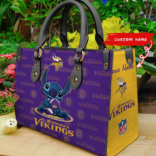 Minnesota Vikings Stitch Personalized Leather Hand Bag BBLTHB880