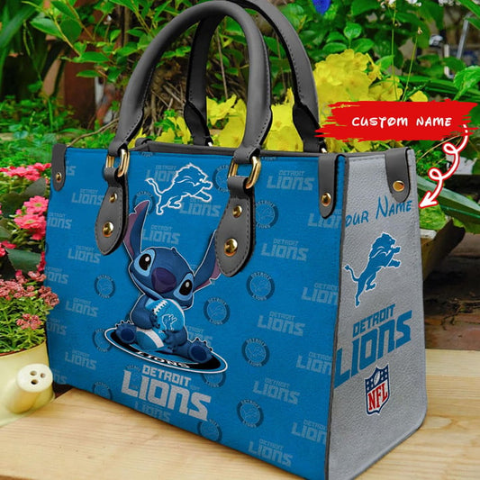Detroit Lions Stitch Personalized Leather Hand Bag BBLTHB884