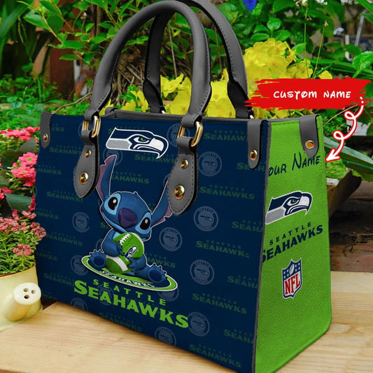 Seattle Seahawks Stitch Personalized Leather Hand Bag BBLTHB881