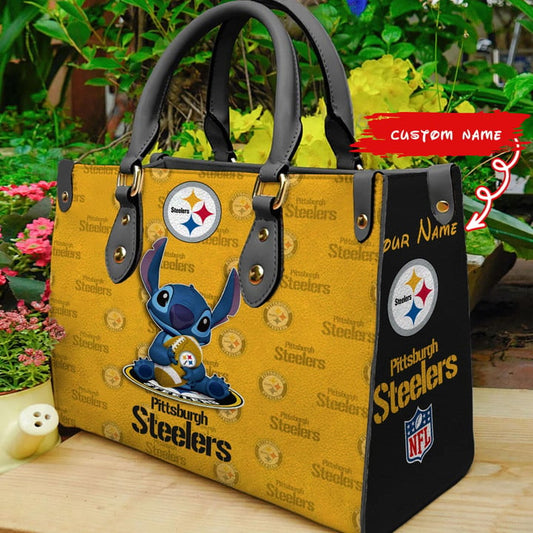 Pittsburgh Steelers Stitch Personalized Leather Hand Bag BBLTHB878