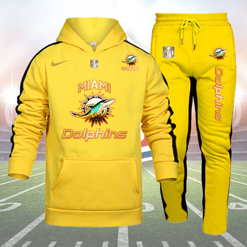 Miami Dolphins Personalized Golden Logo Hoodie Set AZBTHS000020
