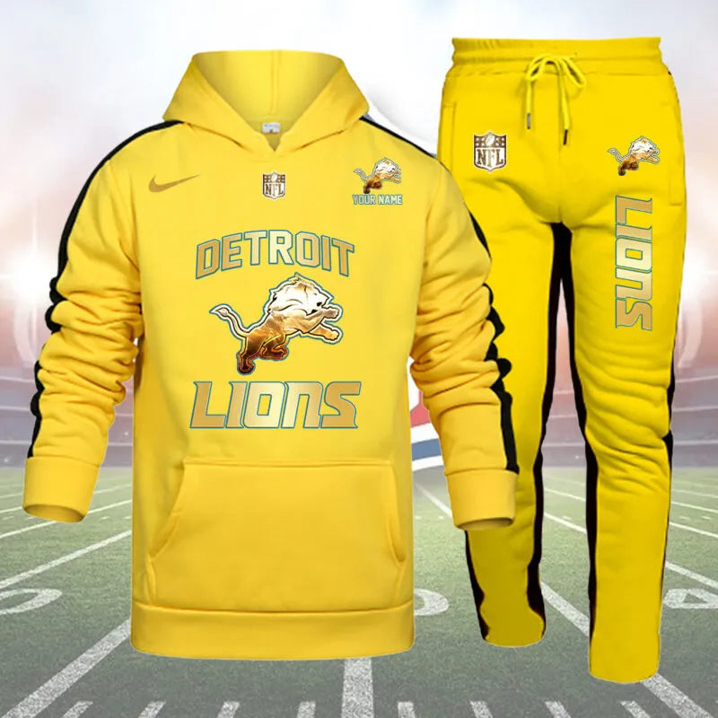 Detroit Lions Personalized Golden Logo Hoodie Set AZBTHS000011