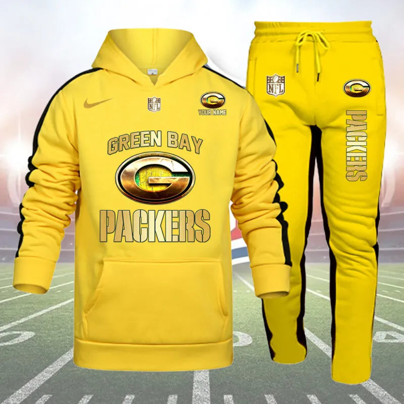 Green Bay Packers Personalized Golden Logo Hoodie Set AZBTHS000012