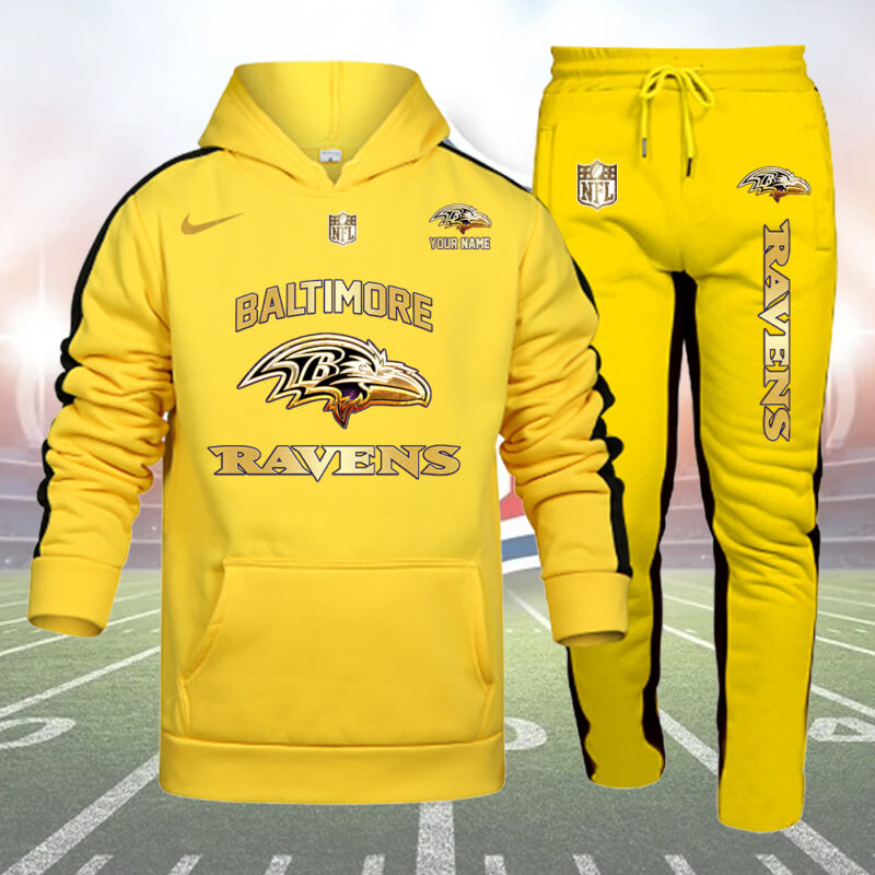 Baltimore Ravens Personalized Golden Logo Hoodie Set AZBTHS000003
