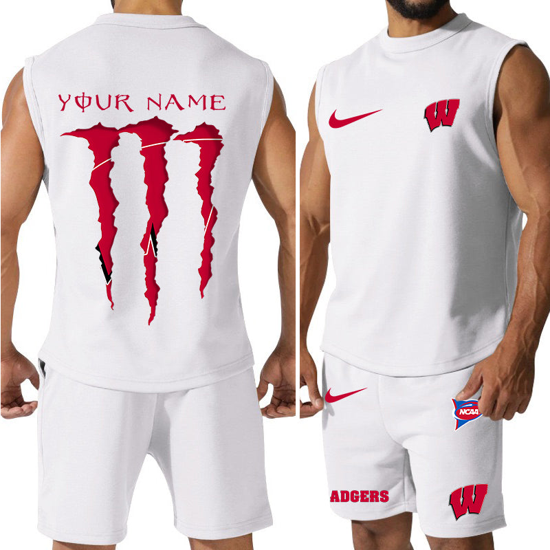 Wisconsin Badgers Colorful Combo Men Jersey Tank Top and Shorts AZBTCMJTTS000036