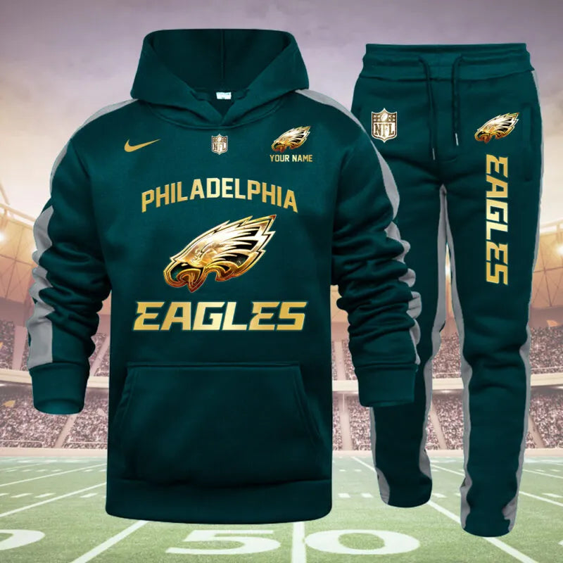 Philadelphia Eagles Personalized Golden Logo Hoodie Set AZBTHS000026