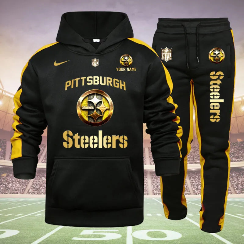 Pittsburgh Steelers Personalized Golden Logo Hoodie Set AZBTHS000027