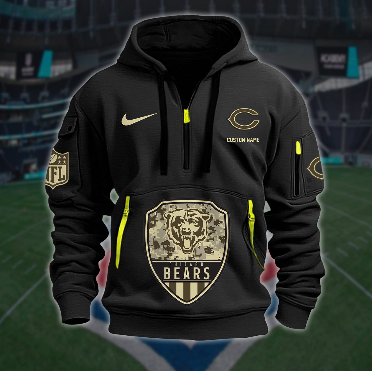 Chicago Bears New Personalized Quarter Zip Hoodie Limited Edition AZBTQZH000193