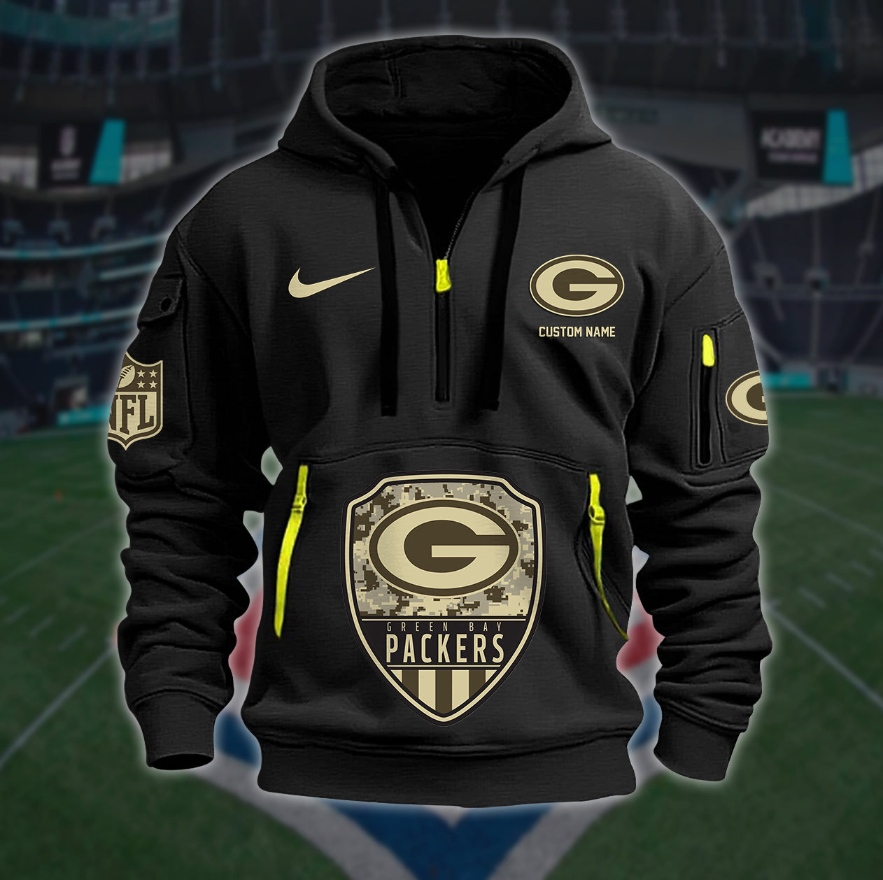 Green Bay Packers New Personalized Quarter Zip Hoodie Limited Edition AZBTQZH000183