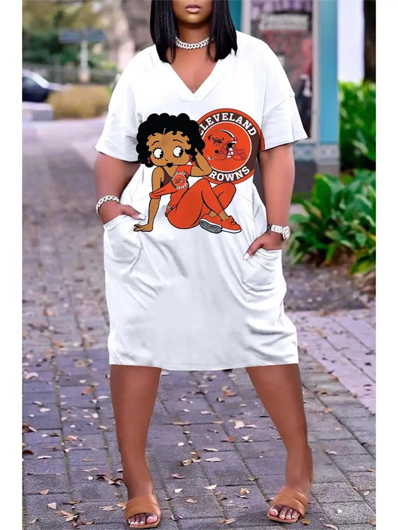 Cleveland Browns V-neck Casual Pocket Dress Limited Edition AZBTVCPD000383