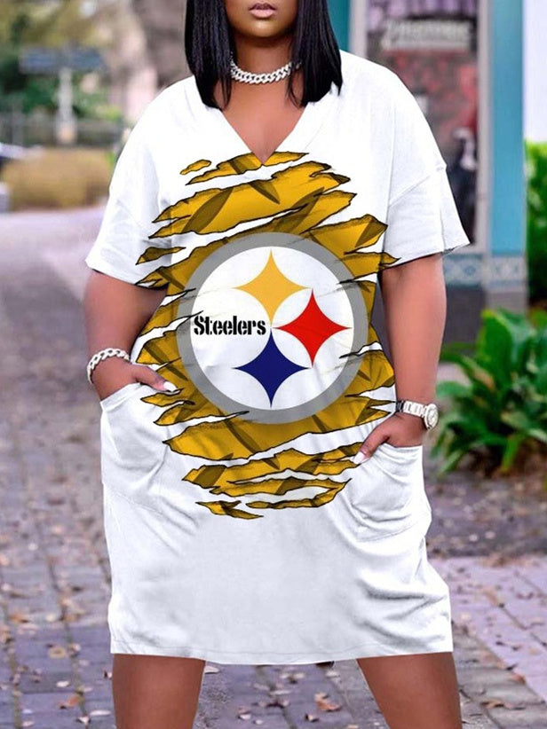 Pittsburgh Steelers V-neck Casual Pocket Dress Limited Edition AZBTVCPD000339