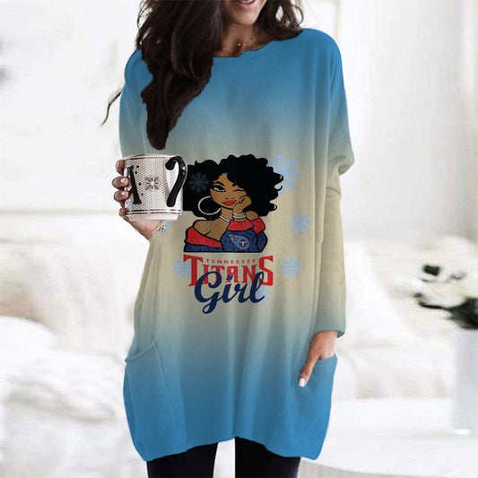 Tennessee Titans Casual Long Sleeve Pocket Dress AZBTLSPD000014