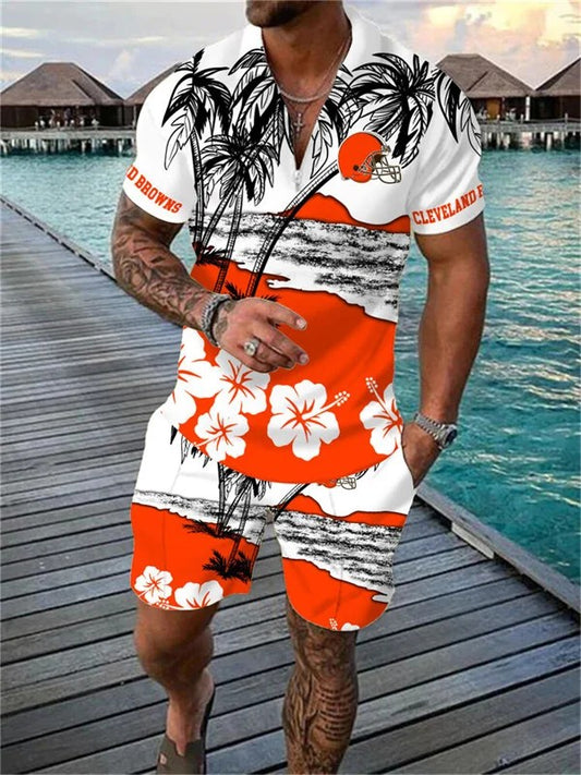 Cleveland Browns Zip Polo Shirt And Shorts Men AZPLZ262
