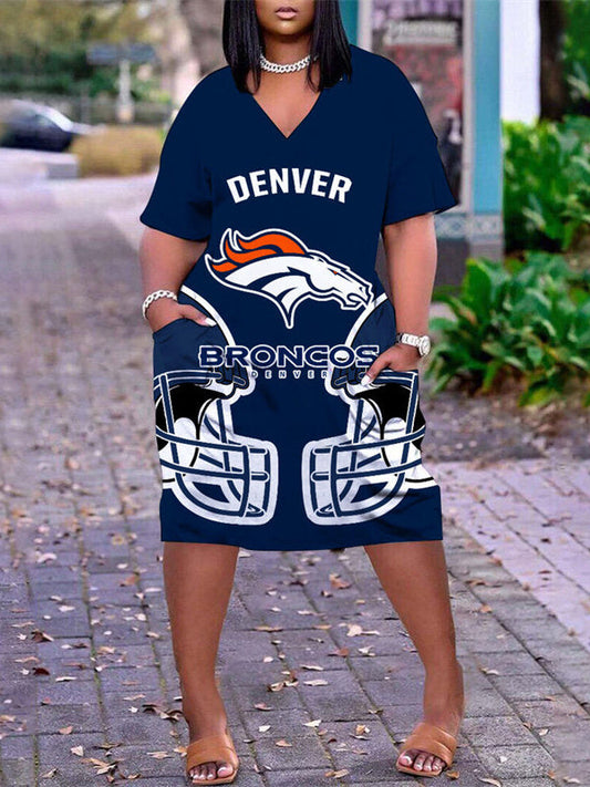 Denver Broncos V-neck Casual Pocket Dress Limited Edition AZBTVCPD000241