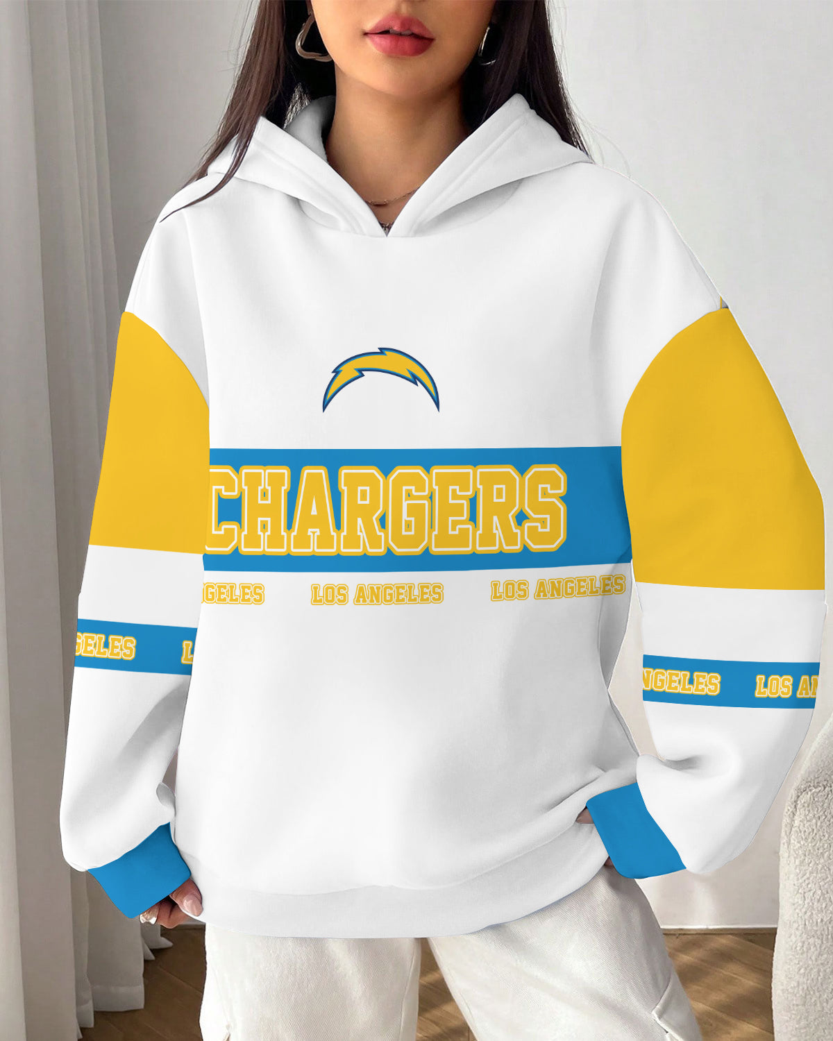 Los Angeles Chargers Printed Hooded Pocket Pullover Hoodie AZBTPH000111