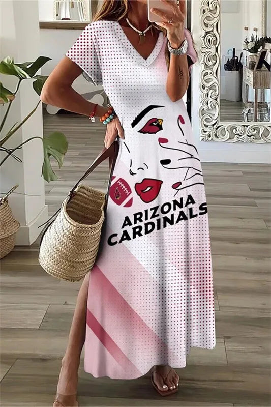 Arizona Cardinals V-Neck Side Slit Long Dress AZBTVSD000211