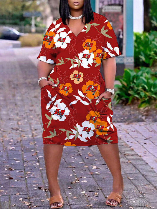 Tampa Bay Buccaneers V-neck Casual Pocket Dress Limited Edition AZBTVCPD000053