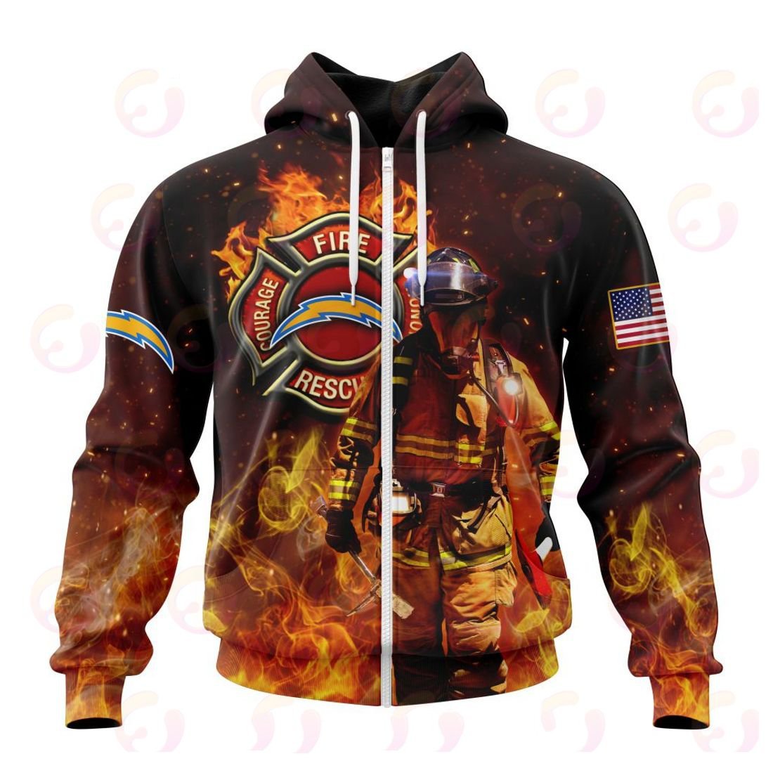 Los Angeles Chargers Honor Firefighters – First Responders All Over Printed T-shirt Sweatshirt Hoodie AZCHD841
