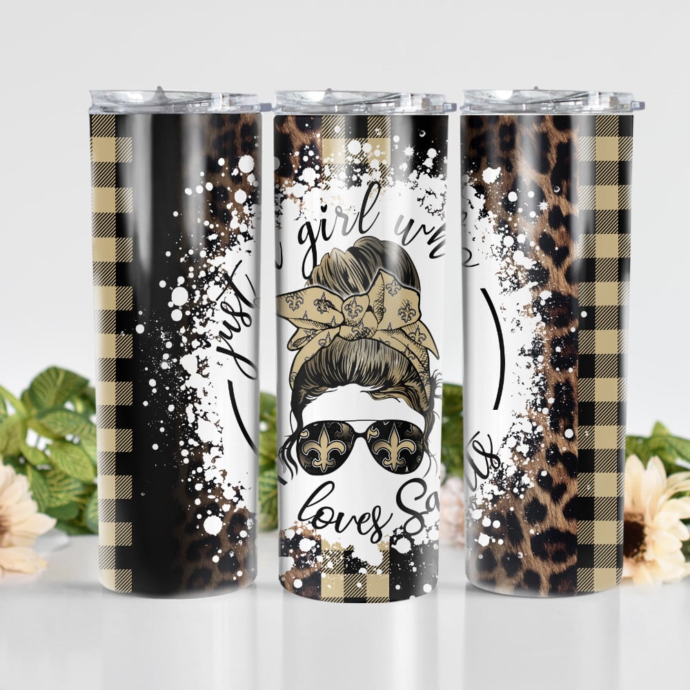 New Orleans Saints Glitter Tumbler With Stainless Steel Straw BG05