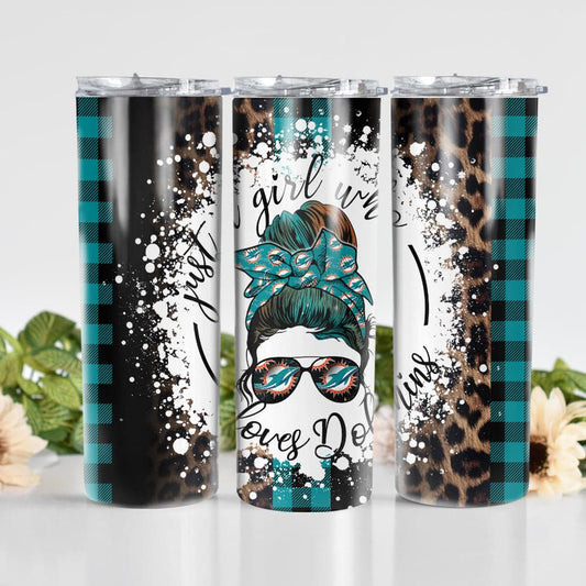 Miami Dolphins Glitter Tumbler With Stainless Steel Straw BG13