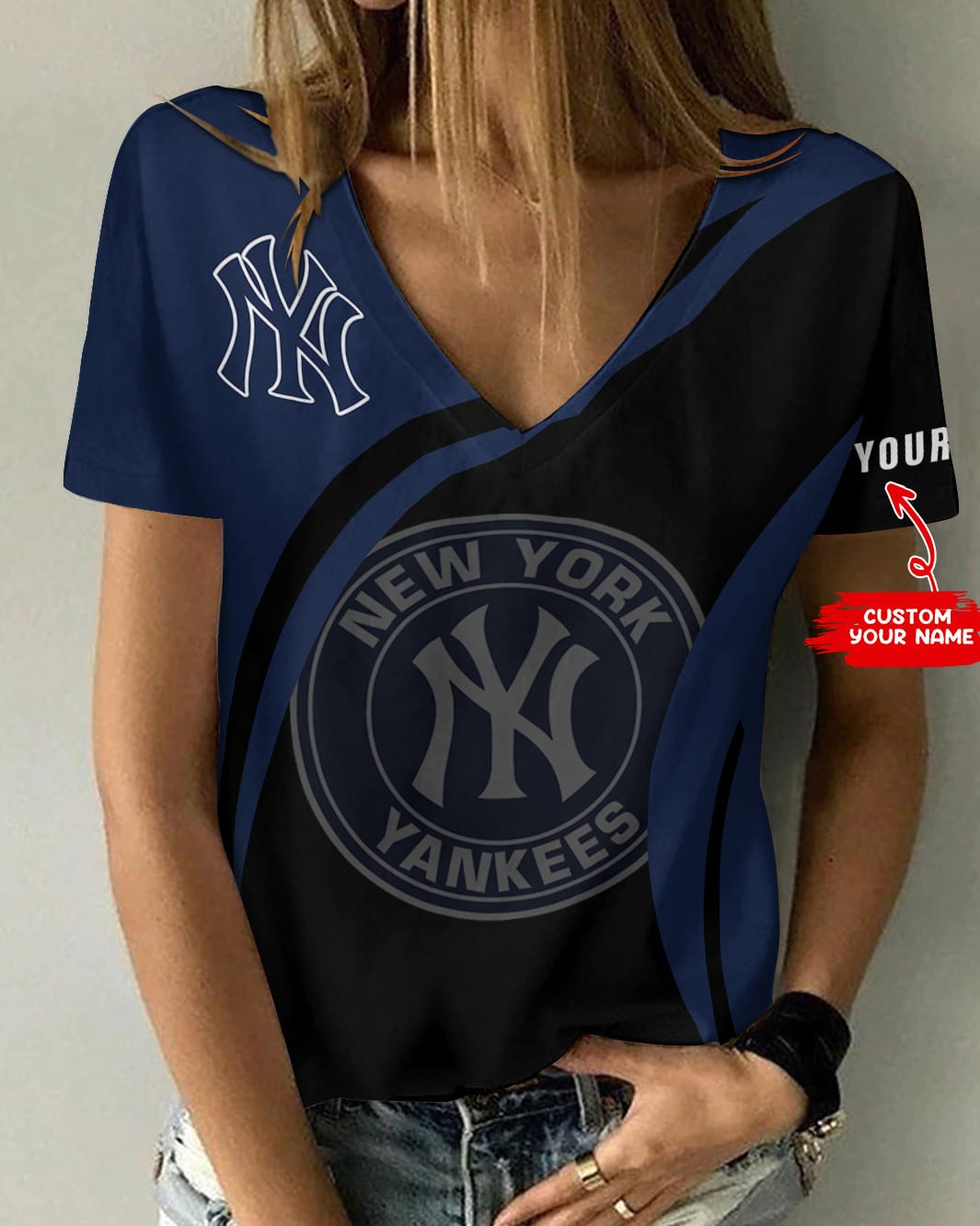 New York Yankees Personalized Summer V-neck Women T-shirt BG201