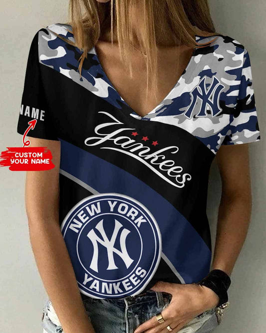 New York Yankees Personalized Summer V-neck Women T-shirt BG218