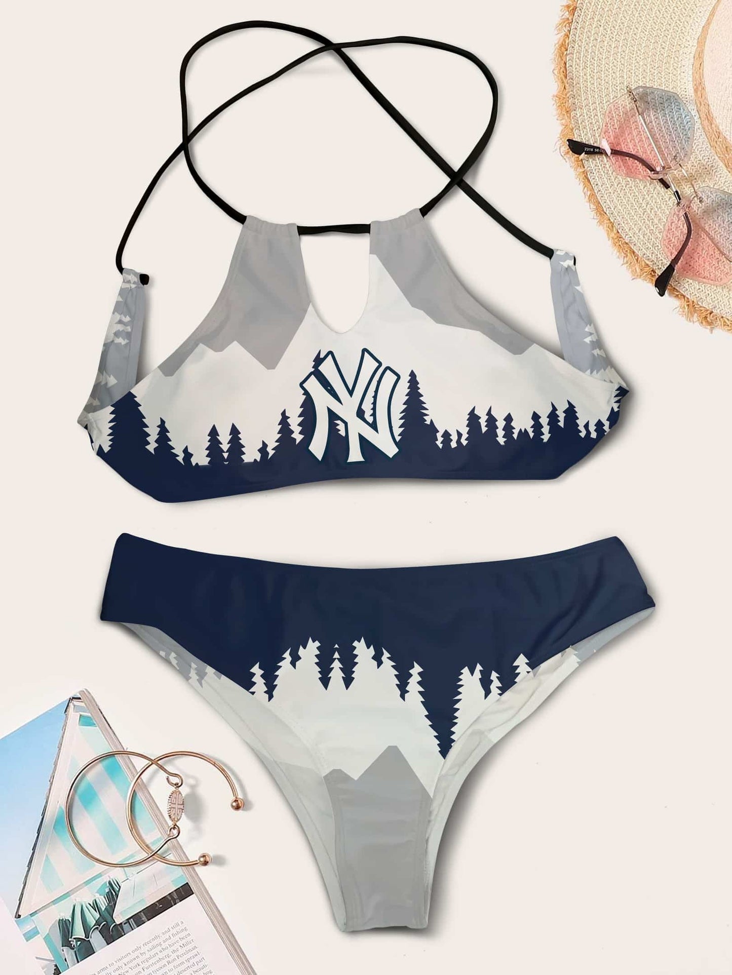 New York Yankees Women’s Cami Keyhole One-piece Swimsuit BG02