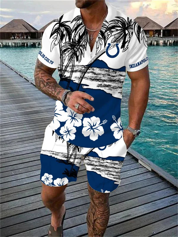 Indianapolis Colts Zip Polo Shirt And Shorts Men AZPLZ284