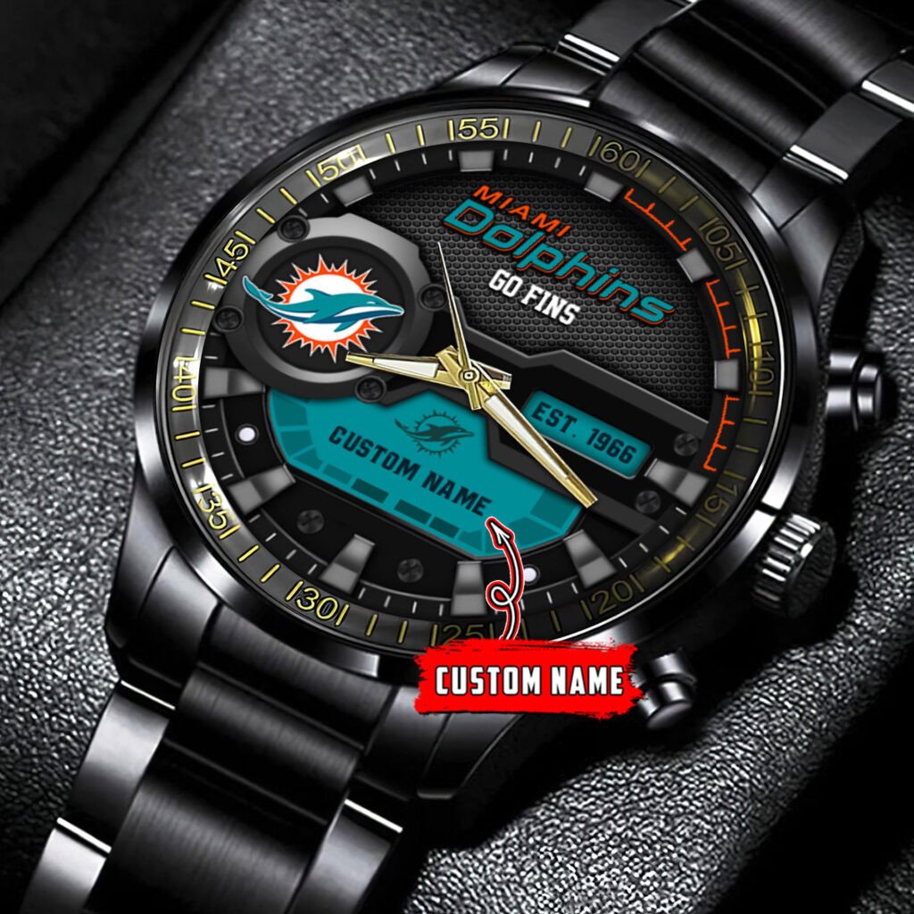 Miami Dolphins Black Fashion Watch Gifts For Sport Fans AZWATCH65