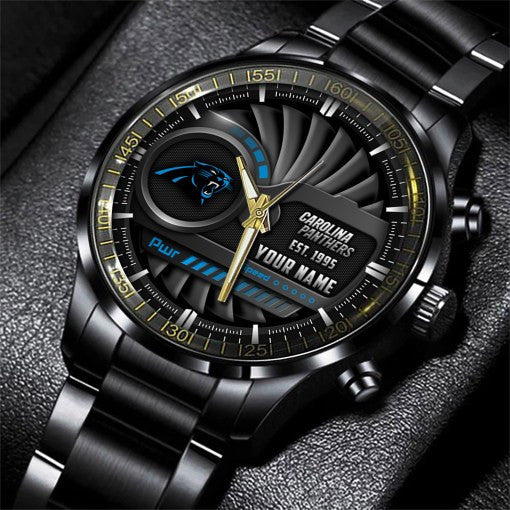 Carolina Panthers Black Fashion Watch Gifts For Sport Fans AZWATCH84